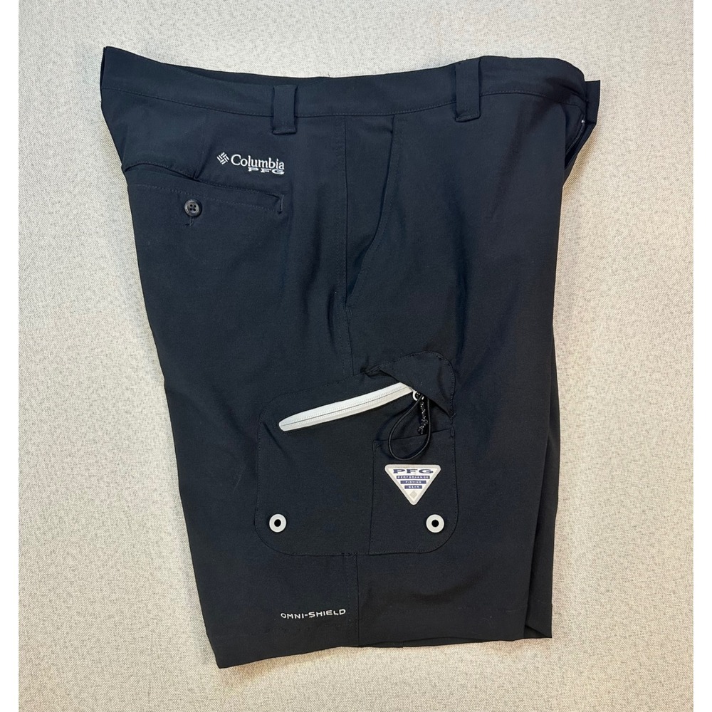 Columbia PFG Fishing Shorts Mens 36 Black Polyester Stretch Omni-Shield Hiking